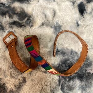 Vintage 70s Style Western Colorful Woven Leather Belt